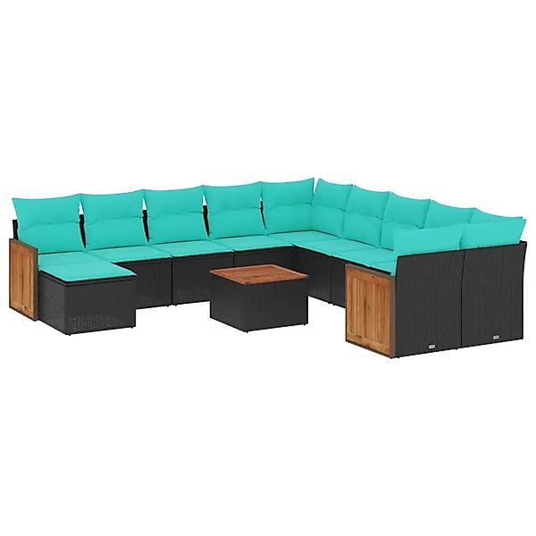 vidaXL 12-Tlg Gartensofa-Set mit Kissen Schwarz Polyrattan 3228255 günstig online kaufen