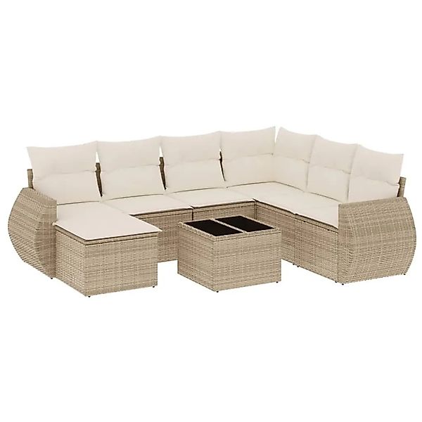 vidaXL 8-Tlg Garten-Sofagarnitur mit Kissen Beige Poly Rattan 3221707 günstig online kaufen