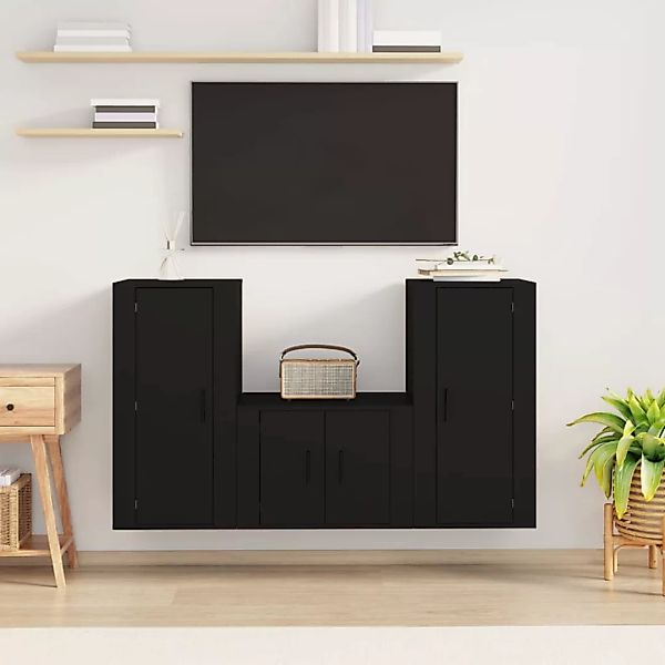 Vidaxl 3-tlg. Tv-schrank-set Schwarz Holzwerkstoff günstig online kaufen
