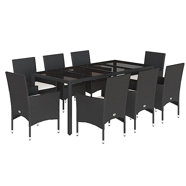 vidaXL 9-Tlg Garten-Essgruppe mit Kissen Schwarz Poly Rattan und Glas 32785 günstig online kaufen