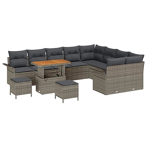 vidaXL 12-Teiliges Garten-Sofa-Set mit Kissen in Grau aus Poly Rattan und A günstig online kaufen