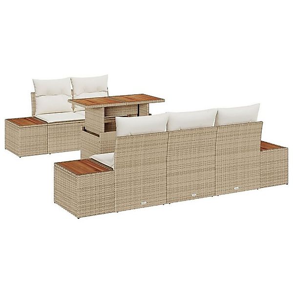 vidaXL Loungesofa 6-teilige Garten Essgruppe mit Kissen Beige Poly Rattan, günstig online kaufen