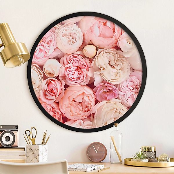 Rundes Gerahmtes Bild Rosen Rosé Koralle Shabby günstig online kaufen