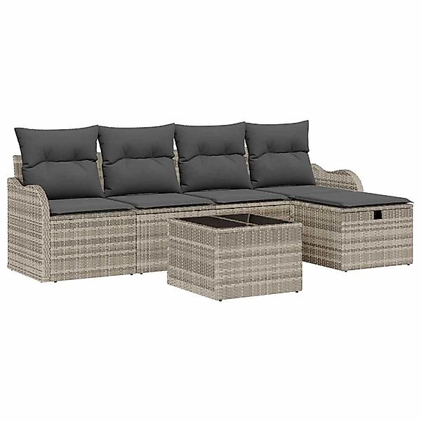 vidaXL Garten-Sofa-Set mit Kissen 6-Tlg Hellgrau Poly Rattan 3360303 günstig online kaufen