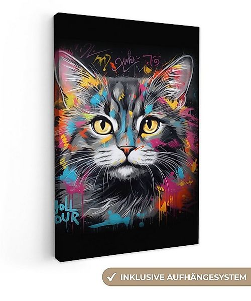 OneMillionCanvasses® Leinwandbild Katze - Graffiti - Tiere - Farben - Grau, günstig online kaufen