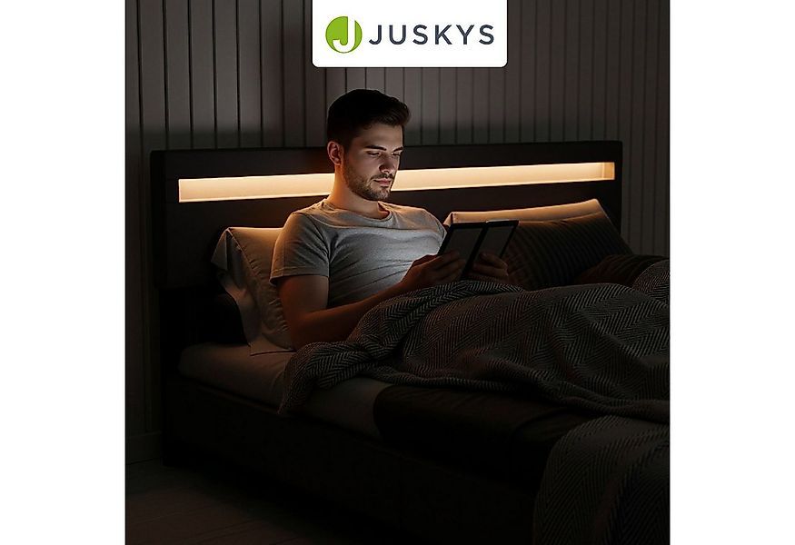 Juskys Polsterbett Paris, 180x200 cm, bunte LED-Beleuchtung, Kunstleder, we günstig online kaufen