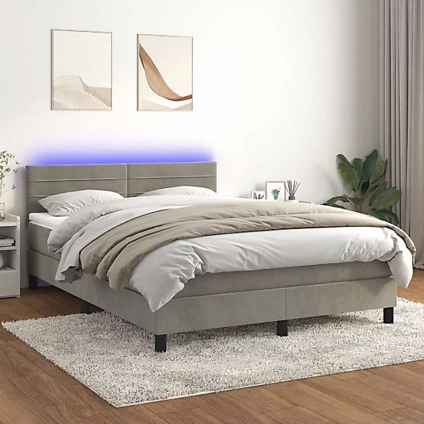 Vidaxl Boxspringbett Mit Matratze & Led Hellgrau 140x200 Cm Samt günstig online kaufen