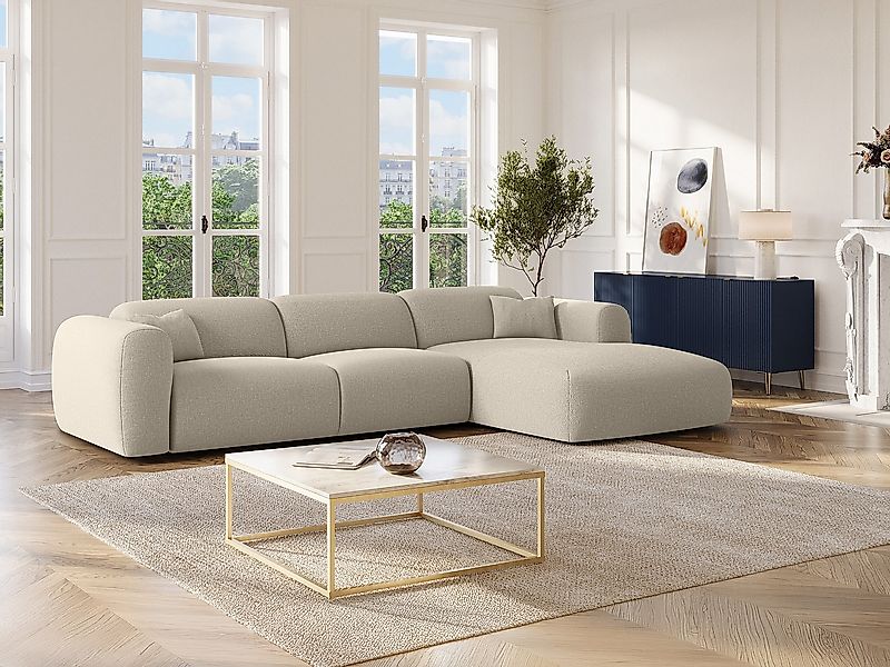 Ecksofa mit Express-Schlaffunktion - Ecke rechts - Stoff meliert - Beige - günstig online kaufen