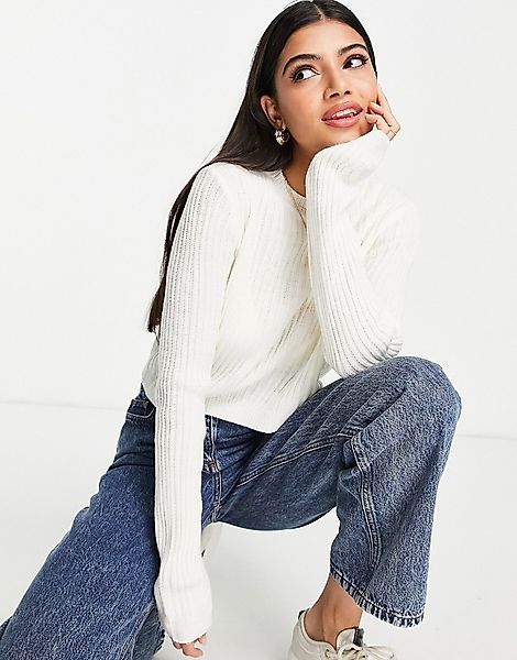 AX Paris – Gerippter Pullover in Creme-Neutral günstig online kaufen