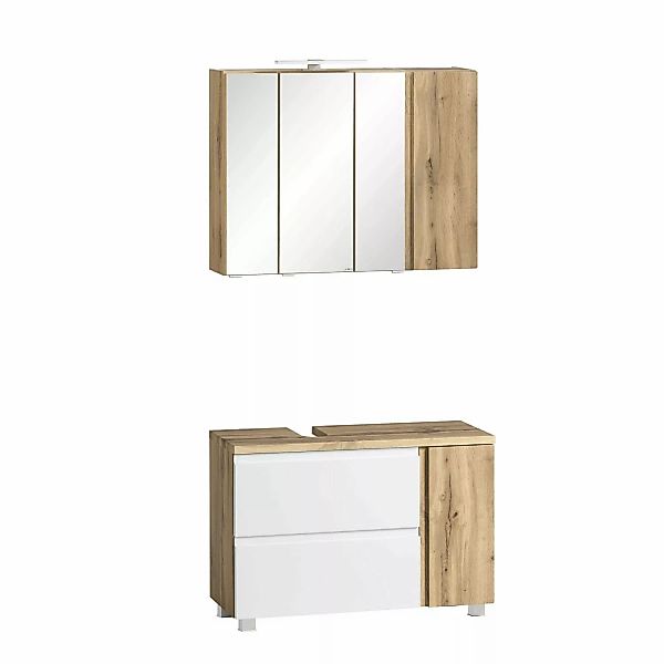 Held Möbel 2-tlg Unterbecken-Set Ancona 85 cm Mattweiß-Wotaneiche Ausschn. günstig online kaufen