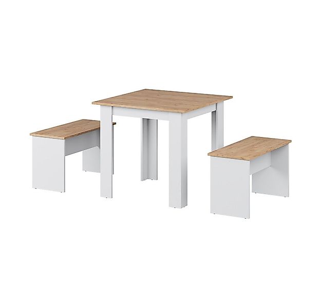 Vicco Essgruppe Sentio, Weiß/Goldkraft Eiche, 80 x 80 cm mit 2 Bänken günstig online kaufen