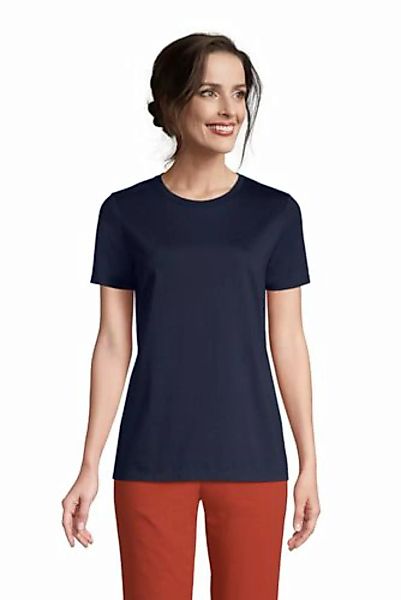 Supima Kurzarm-Shirt mit rundem Ausschnitt, Damen, Größe: M Normal, Blau, B günstig online kaufen
