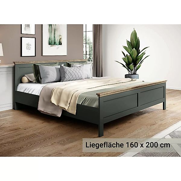 Bett 160 x 200 cm Landhausstil EPSOM-83 in grün mit Lefkas Eiche Nb., B/H/T günstig online kaufen