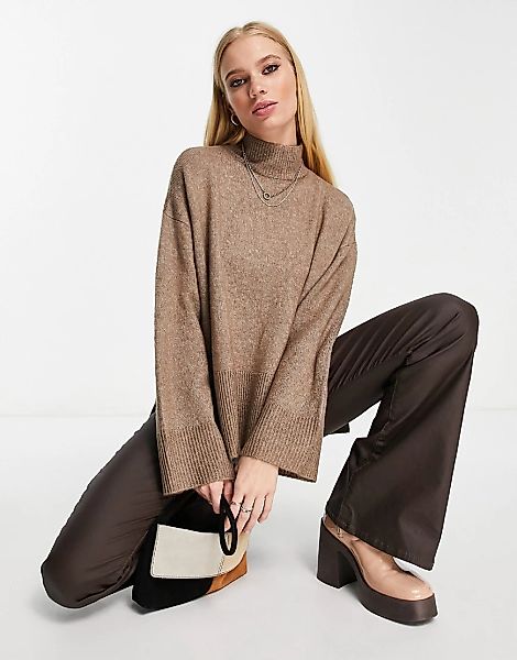 Vero Moda – Hochgeschlossener Oversize-Pullover in Fossilgrau-Grün günstig online kaufen