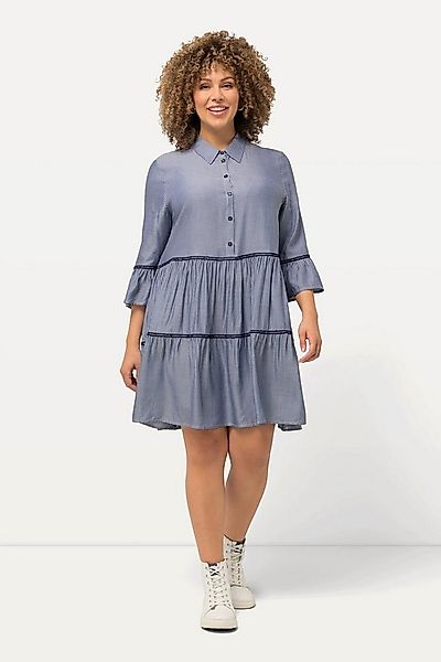 Ulla Popken Jerseykleid Kleid Stickereibänder A-Linie Hemdkragen 3/4-Arm günstig online kaufen