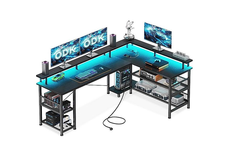 LuxusKollektion Eckschreibtisch Gaming Tisch LED Beleuchtung USB-Ladeanschl günstig online kaufen