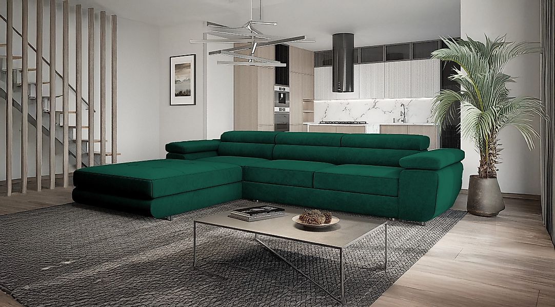 Goldstoff Ecksofa mit Schlaffunktion und Bettkasten, günstig online kaufen
