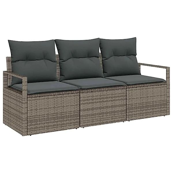 vidaXL Gartensofa-set mit Kissen mit Speicher 3-Tlg Grau Poly-Rattan 335490 günstig online kaufen