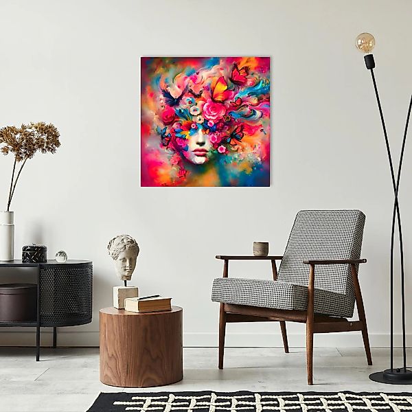 queence Acrylglasbild »Eingehüllt in Blumen und Schmetterlinge«, Vögel-Fant günstig online kaufen