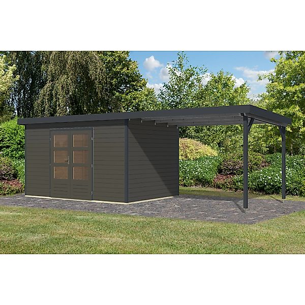 Karibu Gartenhaus Domingo 7 B Anbaudach Terragrau/Anthrazit 219 x 360 x 240 günstig online kaufen