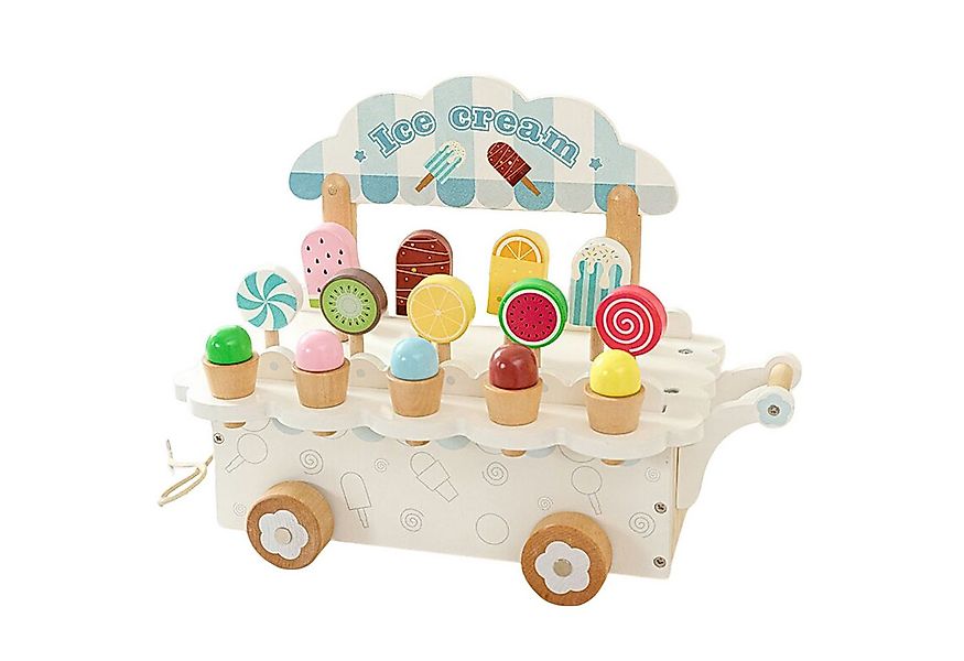 Esun Spielküche Eisdiele Kinder Holz, 3-in-1-Spielküche Zubehör mit EIS Spi günstig online kaufen