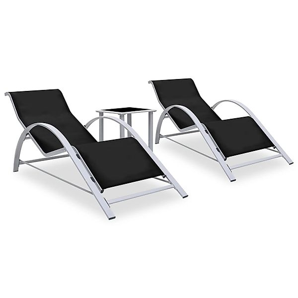 vidaXL Sonnenliegen 2 Stk. mit Tisch Aluminium Schwarz günstig online kaufen