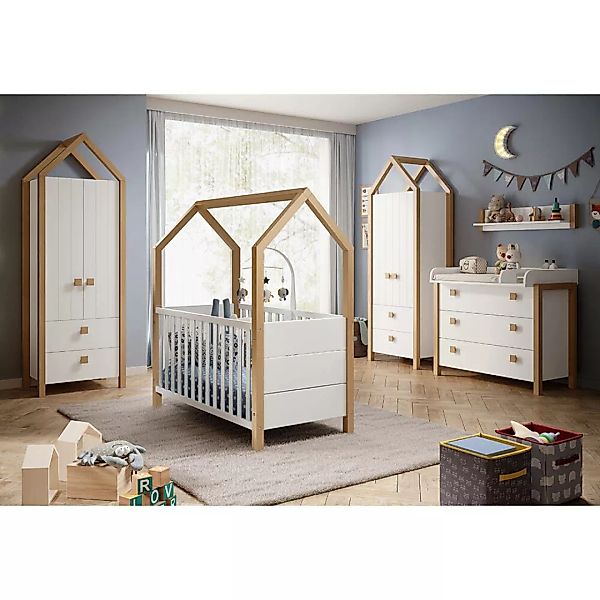 Babyzimmer Komplett Set 5-teilig mit Wickelkommode, Kiefer teilmassiv weiß, günstig online kaufen