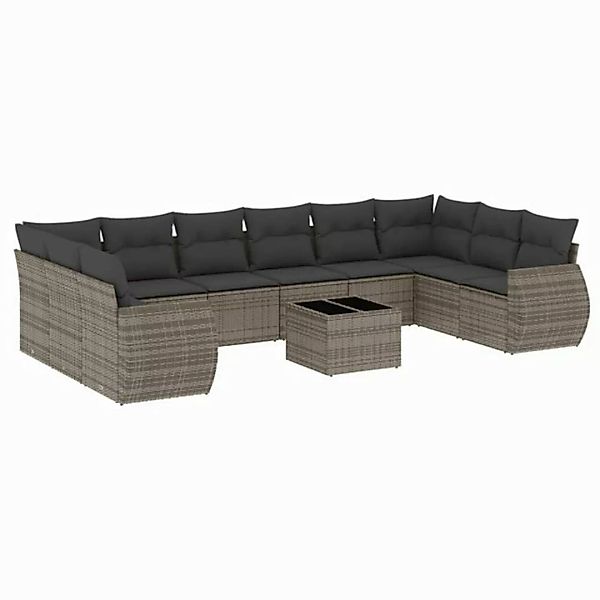 vidaXL Sofaelement 11-tlg. Garten-Sofagarnitur mit Kissen Grau Poly Rattan günstig online kaufen