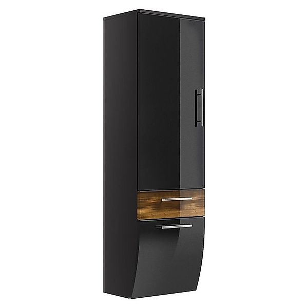 Badezimmer Hochschrank Hochglanz anthrazit, Walnuss, TALONA-02 B x H x T: c günstig online kaufen