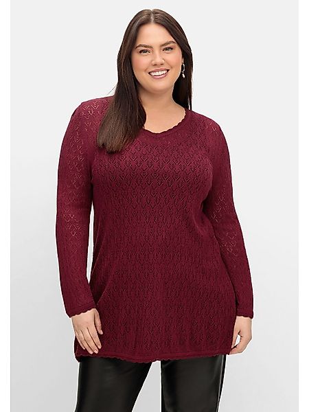Sheego V-Ausschnitt-Pullover Große Größen aus Ajourstrick, günstig online kaufen
