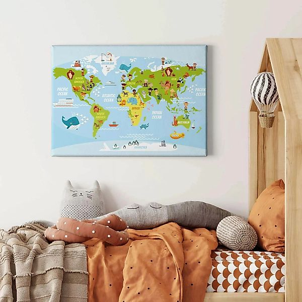 Bricoflor Weltkarte Auf Leinwand Für Kinderzimmer Modernes Wandbild Für Kin günstig online kaufen