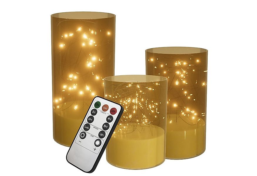 FIVMEN LED-Kerze 3 Stück LED Kerzen Flackernde mit Eingelassener Lichterket günstig online kaufen