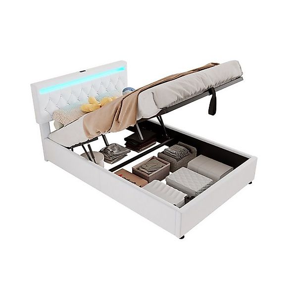 Gotagee Polsterbett Gästebett Flaches Bett Jugendbett 140x200cm Hubbett USB günstig online kaufen