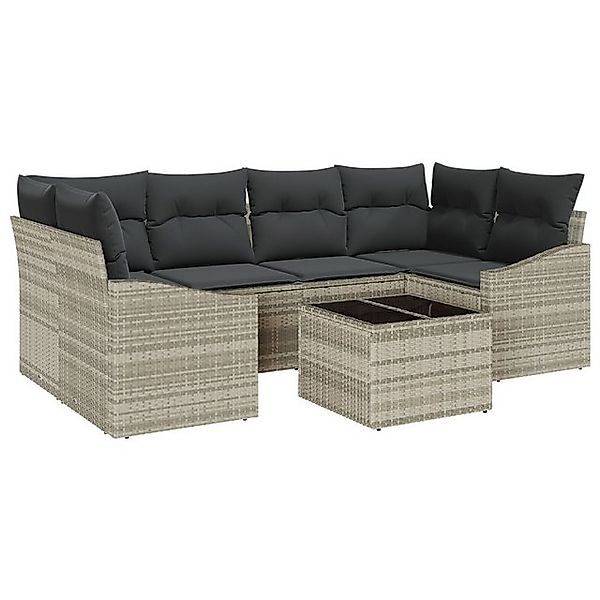 vidaXL Loungesofa 7-teiliges Garten-Sofa-Set mit Kissen Hellgrau Poly Ratta günstig online kaufen