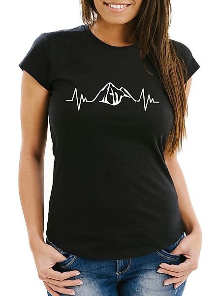 MoonWorks Print-Shirt Damen T-Shirt Herzschlag Berge Heartbeat Mountain Sli günstig online kaufen