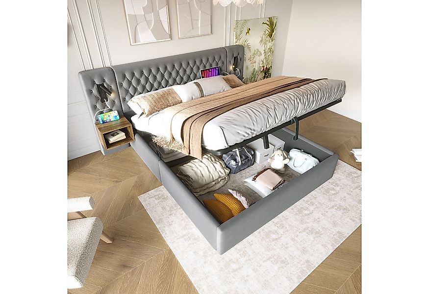 Flieks Polsterbett, Hydraulisches Doppelbett 180×200cm 2 Nachttische Leseli günstig online kaufen