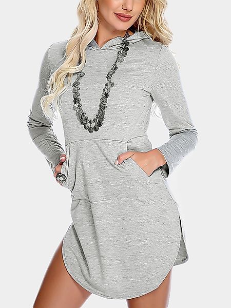 Graue Kapuzen-Design-Langarm Kleid günstig online kaufen