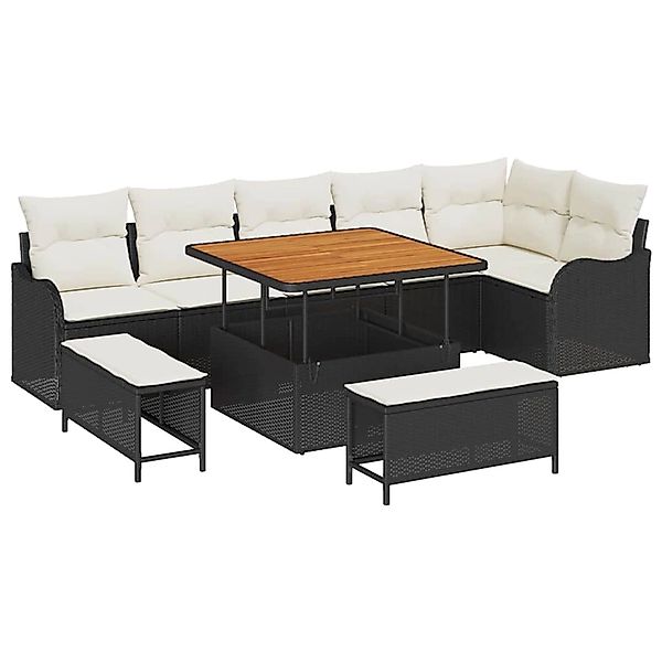 vidaXL Garten-Sofa-Set Höhenverstellbar 9-Tlg Schwarz Poly Rattan 3362275 günstig online kaufen