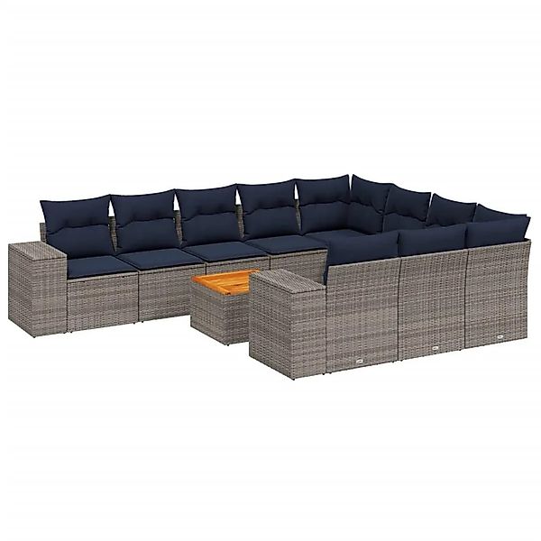 vidaXL 11-Tlg Gartensofa-Set mit Kissen Grau Polyrattan 3225627 günstig online kaufen