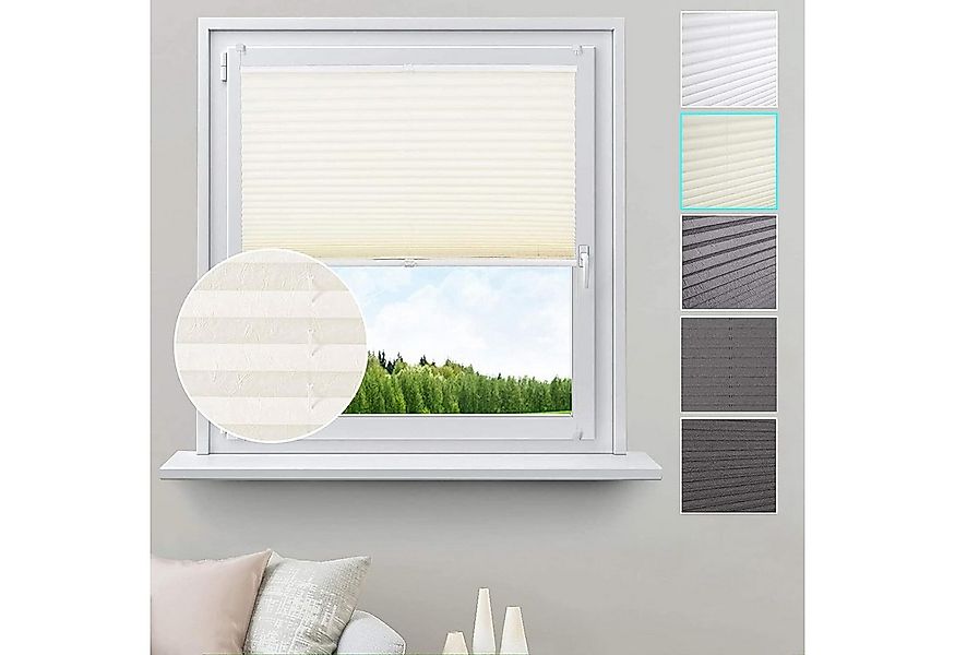 Woltu Plissee, Rolle mit Klemmfix in Crushed Optik creme günstig online kaufen