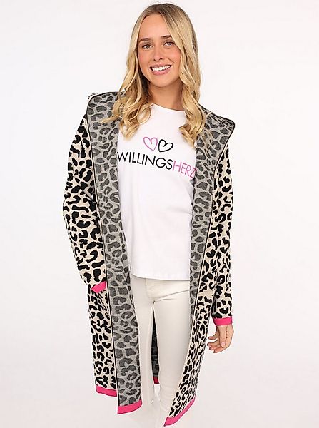 Zwillingsherz Strickjacke Leoparden-Muster, Neon-Details, Langarm, Kapuze, günstig online kaufen
