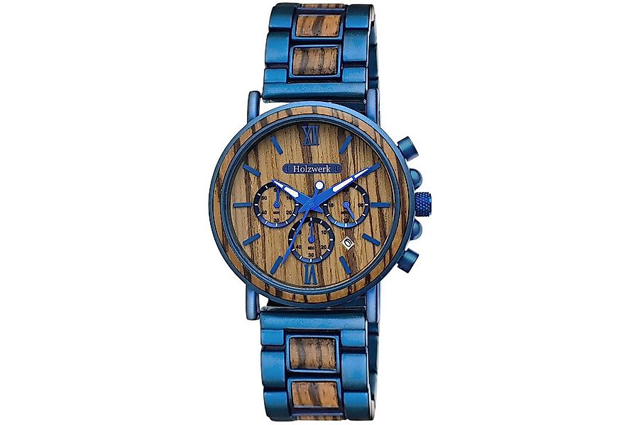 Holzwerk Chronograph Herren Designer Edelstahl & Holz Armband Uhr mit Datum günstig online kaufen