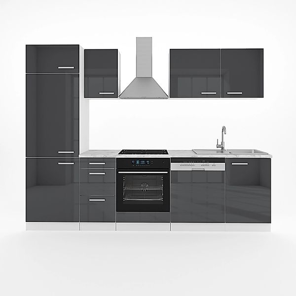 Vicco Optima Küchenzeile Anthrazit Hochglanz/Weiß 270 cm ohne Arbeitsplatte günstig online kaufen