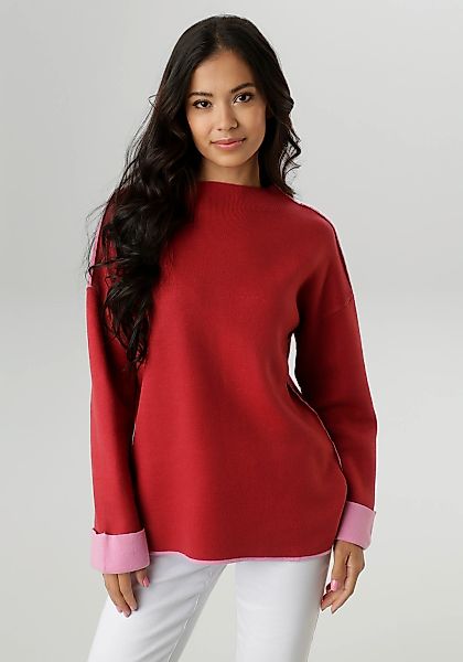 Aniston SELECTED Strickpullover, mit rosafarbenen Zierkanten günstig online kaufen