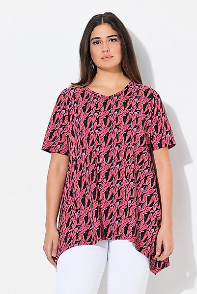 Ulla Popken T-Shirt T-Shirt Zipfelsaum A-Linie V-Ausschnitt Halbarm günstig online kaufen