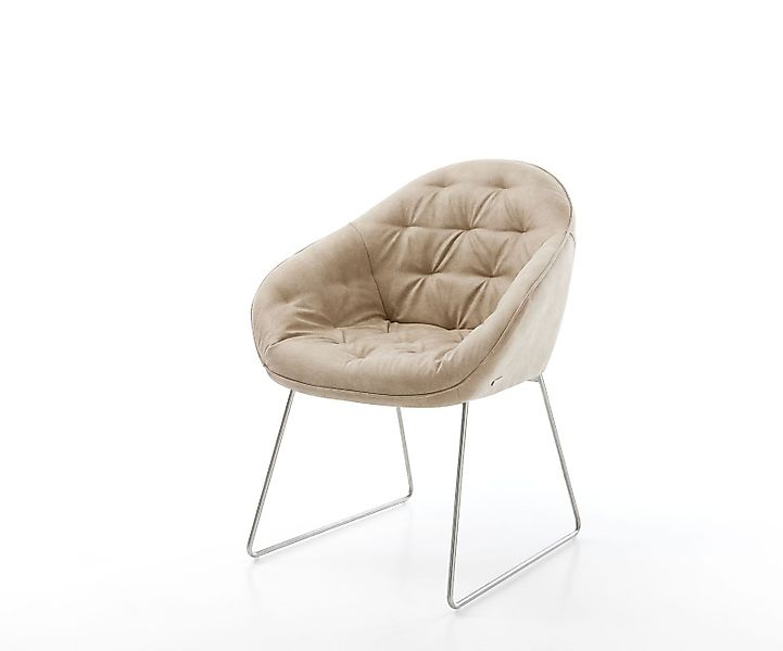 Esszimmerstuhl Gaio-Flex Mikrofaser Beige Vintage Kufengestell Edelstahl günstig online kaufen