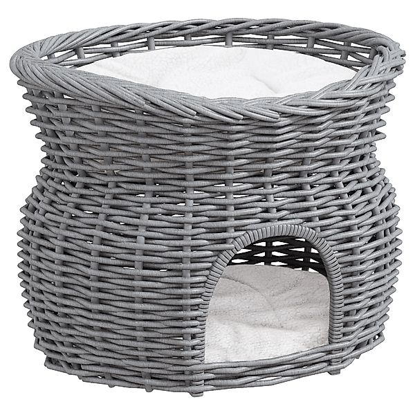 PawHut Rattan Katzenkorb elegante Katzenhütte mit Kissen und Liegedach Haus günstig online kaufen
