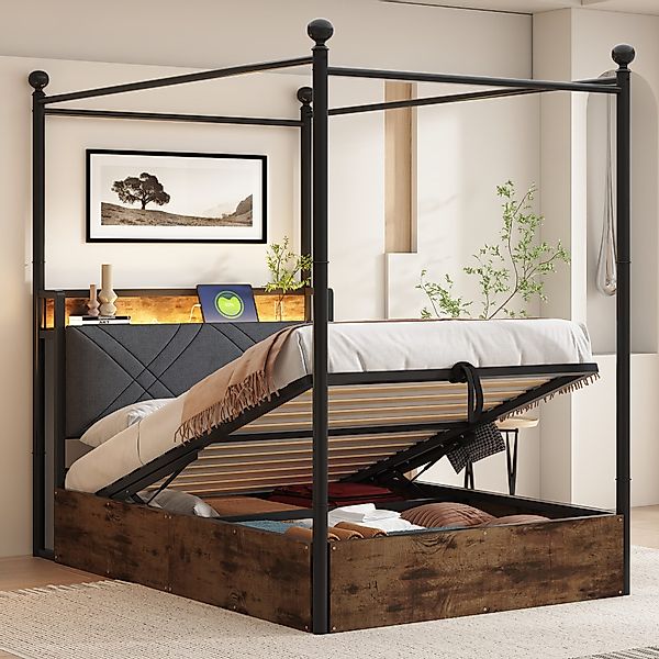 Flieks Himmelbett, Hydraulisches Stauraumbett Metallbett 90x190cm günstig online kaufen