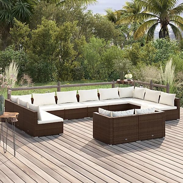 Vidaxl 12-tlg. Garten-lounge-set Mit Kissen Braun Poly Rattan günstig online kaufen