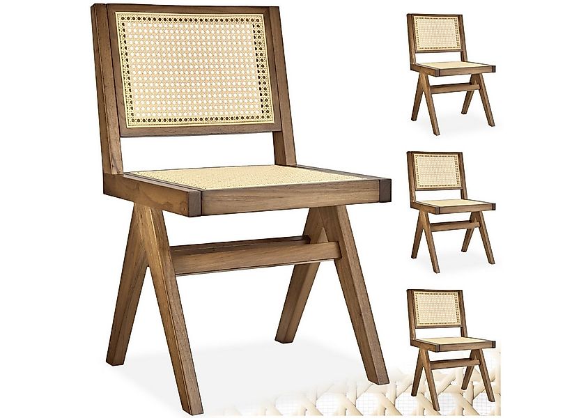 tectake Esszimmerstuhl Holzstuhl Lissy mit Wiener Geflecht im Boho-Stil (Se günstig online kaufen